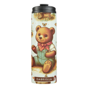 Vintages Niedliches Teddybärmuster Thermosbecher