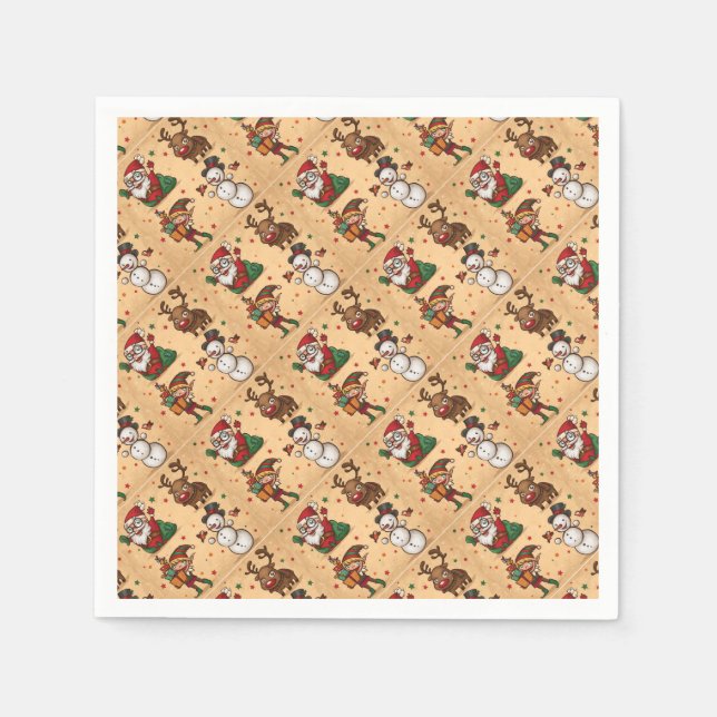 Vintages Niedliches Weihnachtsmuster Serviette (Vorderseite)
