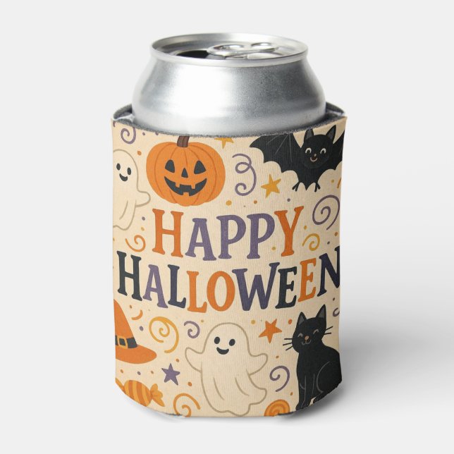 Vintages, niedliches whimsical Happy Halloween Dosenkühler (Kanne Vorderseite)