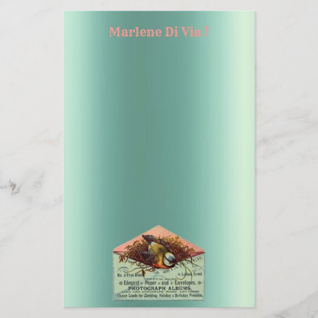 Vintages Nisttierfutter Briefpapier (Vorderseite)