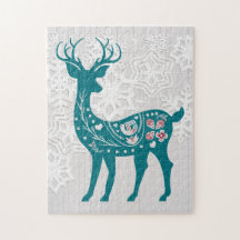 Vintages Nordic Elk Dee mit Schneeflocken