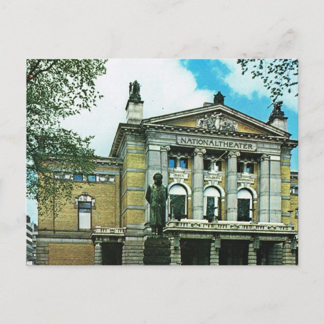 Vintages Norwegen, Oslo, Nationaltheater Postkarte (Vorderseite)