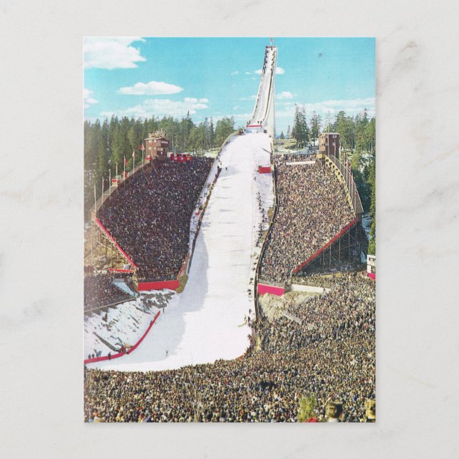 Vintages Norwegen, Oslo, Olympiastadion Postkarte (Vorderseite)