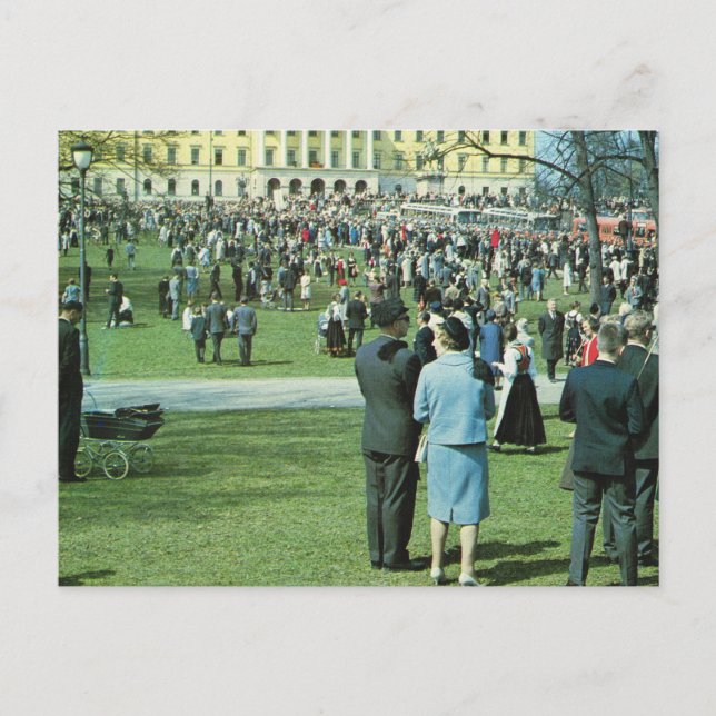 Vintages Norwegen, Oslo, Palastgärten Postkarte (Vorderseite)
