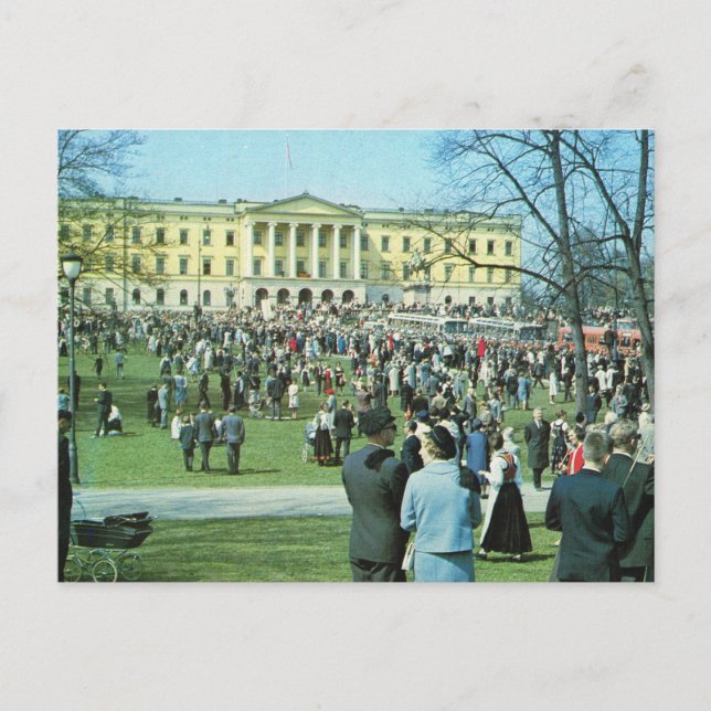 Vintages Norwegen, Oslo, Palastgärten Postkarte (Vorderseite)