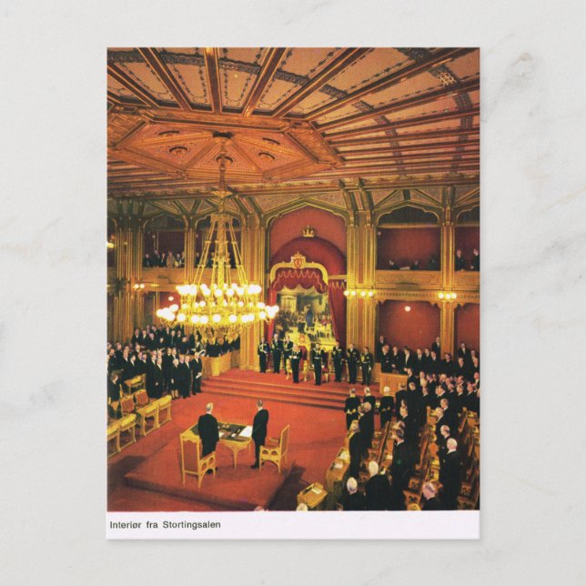 Vintages Norwegen, Oslo, Parlament Postkarte (Vorderseite)