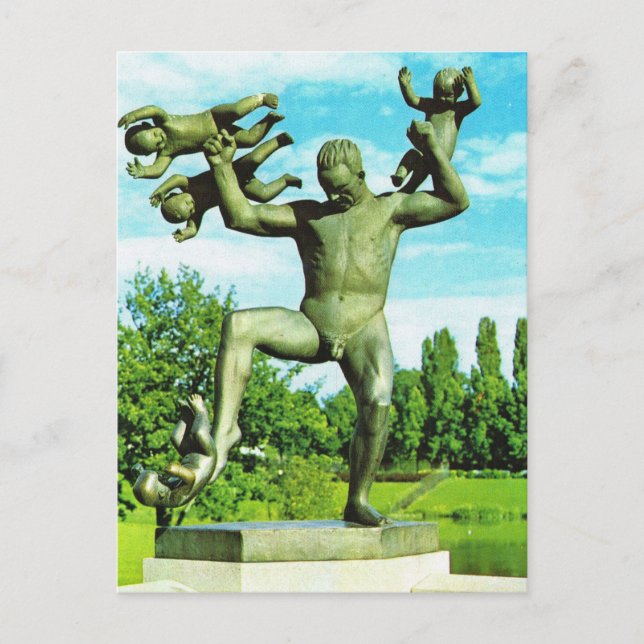 Vintages Norwegen, Oslo, Skulpturenpark Postkarte (Vorderseite)
