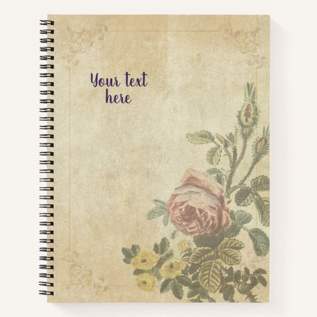 Vintages Notebook mit Rose Mousseuse Design Notizbuch (Vorderseite)