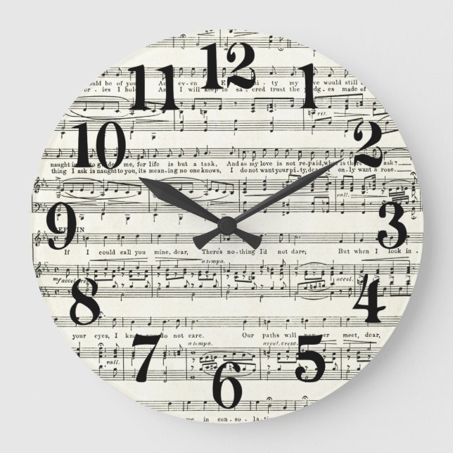 Vintages Notenblatt, Musiknoten Große Wanduhr (Vorderseite)