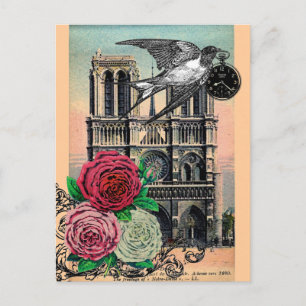 Vintages Notre Dame, Schlucken, Rose, Collage Postkarte