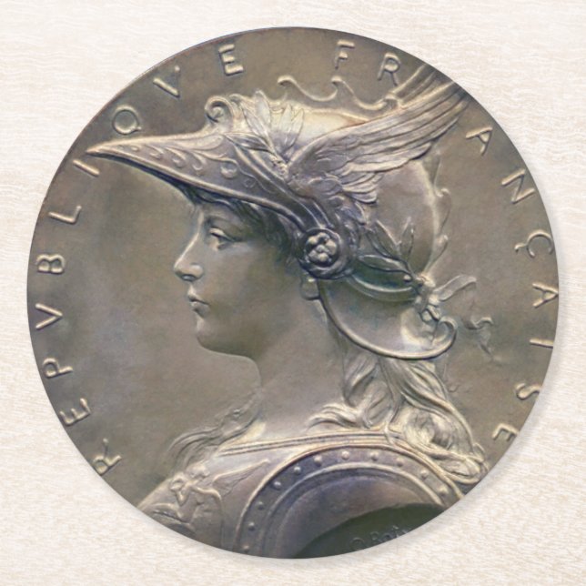 Vintages Nouveau Franzose-Medaillon Runder Pappuntersetzer (Vorderseite)