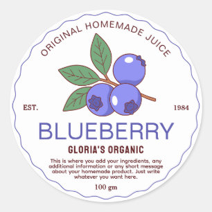 Vintages Obst Blueberry Juice hausgemachte Produkt Runder Aufkleber