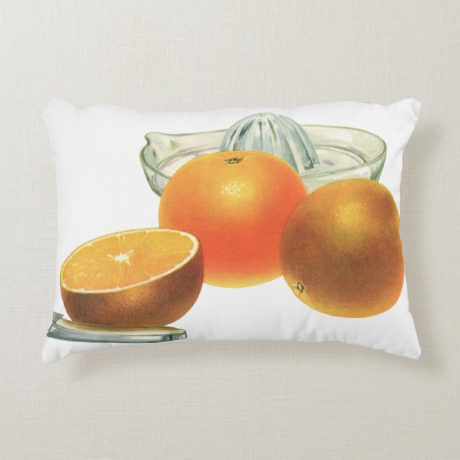 Vintages Obst, reifen Orangen Juicer Frühstück Dekokissen (Vorderseite)