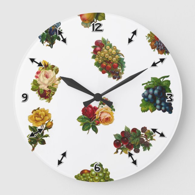 Vintages Obst und Blume Große Wanduhr (Vorderseite)