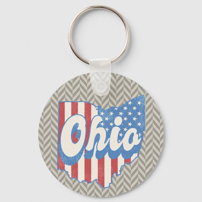 Vintages Ohio Distressed Geometrisches Maskulin Schlüsselanhänger (Vorderseite)