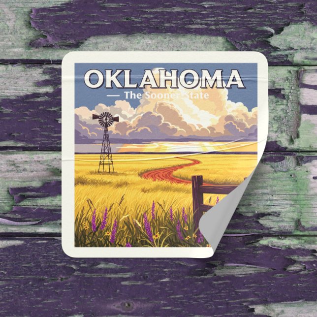 Vintages Oklahoma Quadratischer Aufkleber (Von Creator hochgeladen)