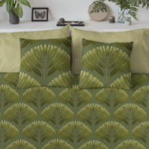 Vintages Olive Green Art Nouveau Fern Leaf Muster