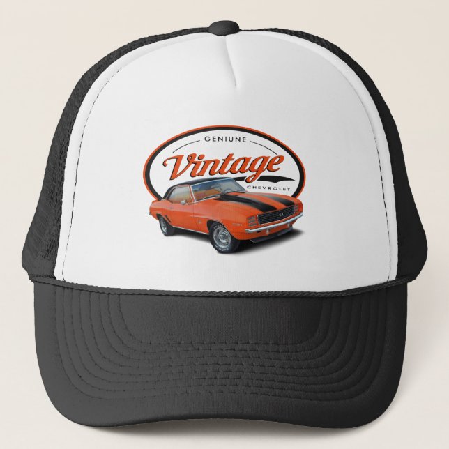 Vintages orange Camaro Truckerkappe (Vorderseite)