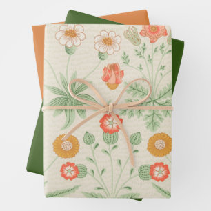 Vintages Orange-, Grün- und Daisy-Muster Geschenkpapier Set