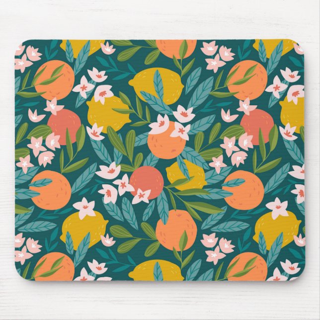 Vintages Orange & Lemon Blossom Muster Mousepad (Vorne)
