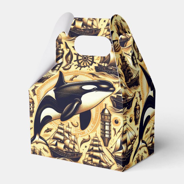 Vintages Orca-Nautische Muster Geschenkschachtel (Vorderseite)