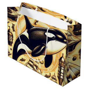 Vintages Orca-Nautische Muster Große Geschenktüte