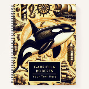 Vintages Orca-Nautische Muster Notizbuch