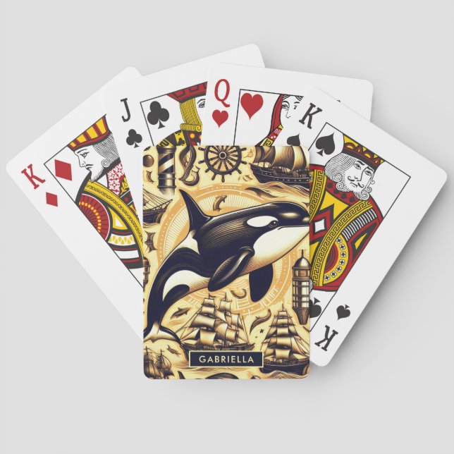 Vintages Orca-Nautische Muster Spielkarten (Rückseite)