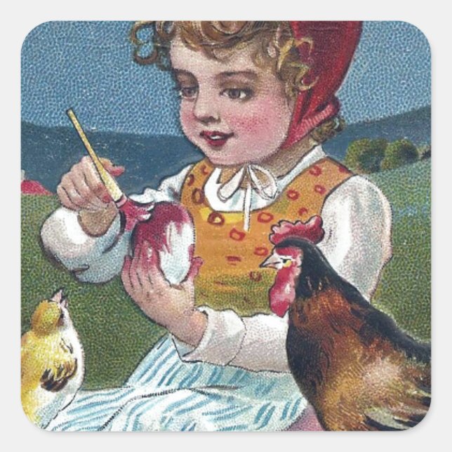 Vintages Ostereier mit Hühnern Quadratischer Aufkleber (Vorderseite)