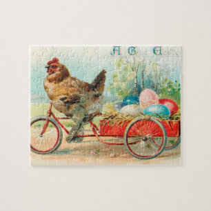 Vintages Osterhühnchen Reiten eines Fahrrad Oster