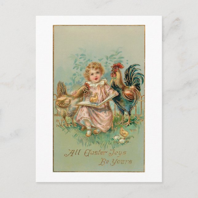 Vintages Osterkind mit Barn Yard Postkarte (Vorderseite)