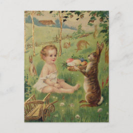 Vintages Osterkind und Kaninchen Postkarte