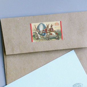 Vintages Ostern-Gruß-Kaninchen-antikes Auto-Ei Rechteckiger Aufkleber
