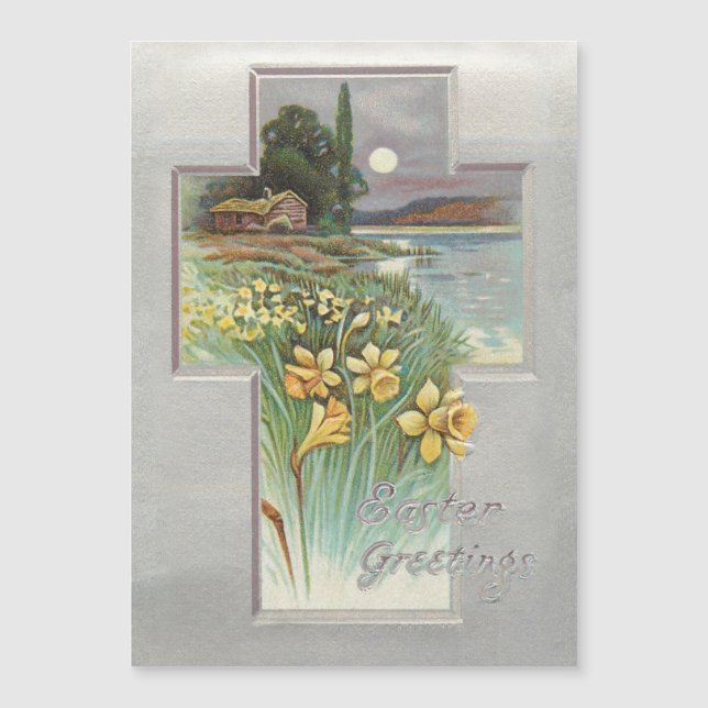 Vintages Ostern Kreuzrustikale Landschaft mit Affo Magnetkarte (Vorderseite)