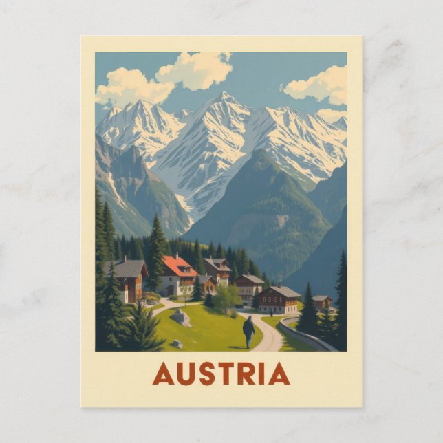 Vintages Österreich - Bergstadt Tourismus Postkarte (Vorderseite)