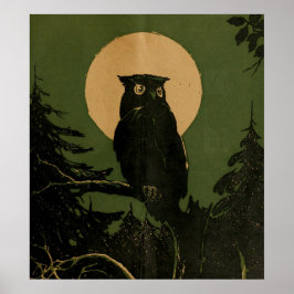 Vintages Owl in Mondlicht Halloween Art Poster