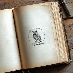 Vintages Owl-Skript aus der Bibliothek von Gummistempel