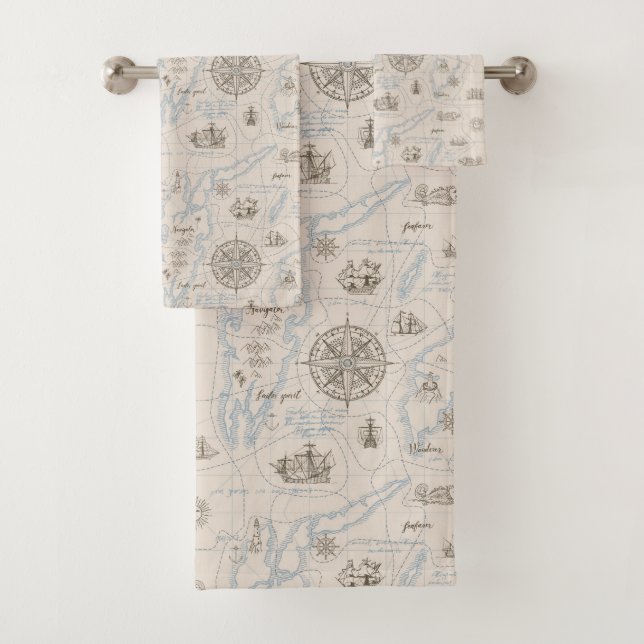 Vintages Ozeandiagramm Badhandtuch Set (Insitu)