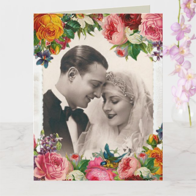 Vintages Paar in Liebe Hochzeit Rose Karte (Orchidee)