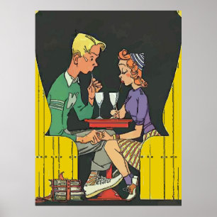 Vintages Paar mit Soda Poster