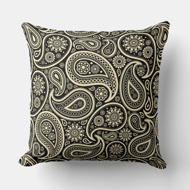Vintages Paisley Geometric-Muster für Schwarz und  Kissen (Vorderseite)