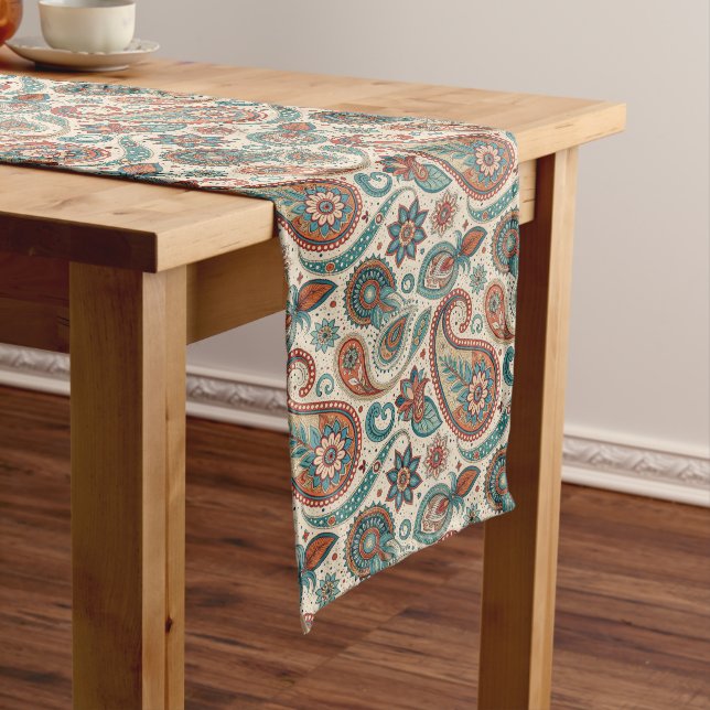 Vintages Paisley in Aquamariner Creme Großer Tischläufer (Beispiel)