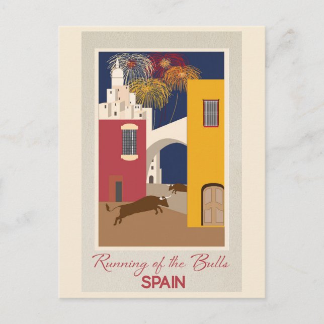 Vintages Pamplona Spanien Rennen der Bullen Reise Postkarte (Vorderseite)