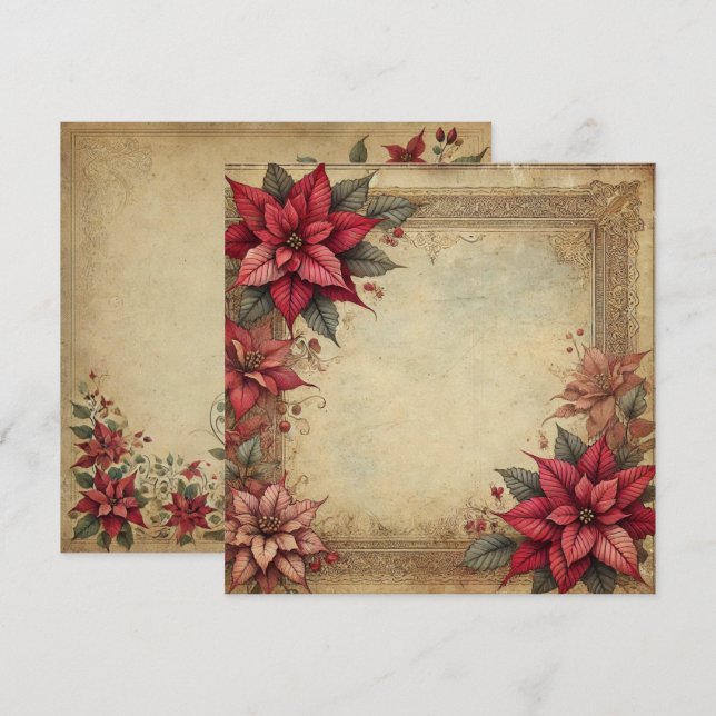 Vintages Papier Poinsettia Rahmen Scrapbook Einladung (Vorne/Hinten)