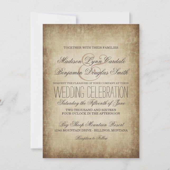 Vintages Papier Rustikales Land Hochzeitseinladung Einladung (Vorderseite)