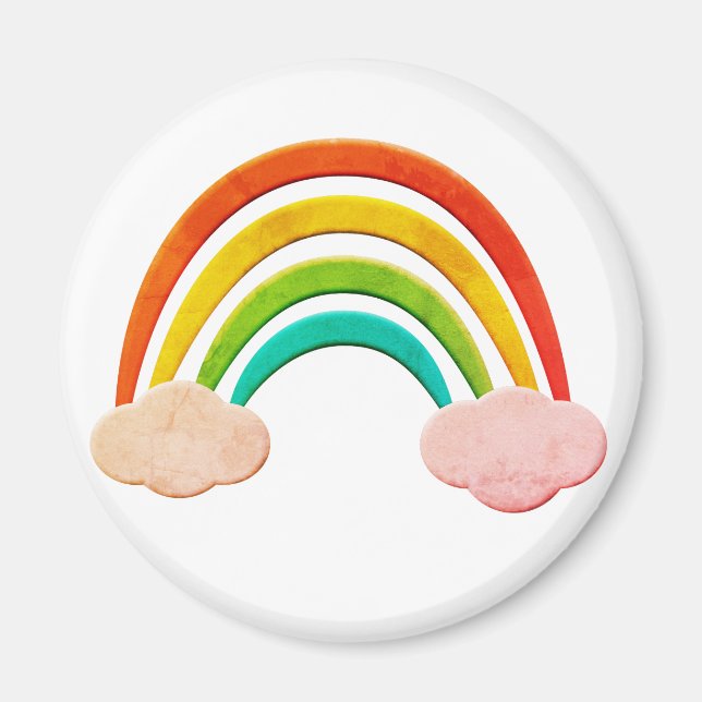 Vintages Papier schneiden Regenbogen und Wolken Magnet (Vorne)