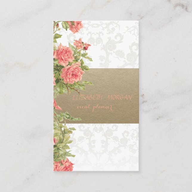 Vintages Papier, Spitze, Rose Visitenkarte (Vorderseite)