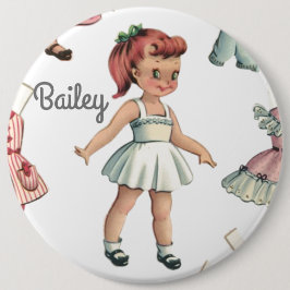 Vintages Papierpuppbild mit Kleidern Personalisier Button