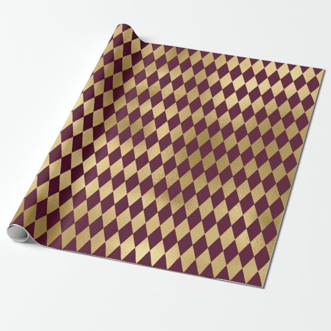 Vintages Paris Burgundy Red and Gold Diamond Geschenkpapier (Ungerollt)
