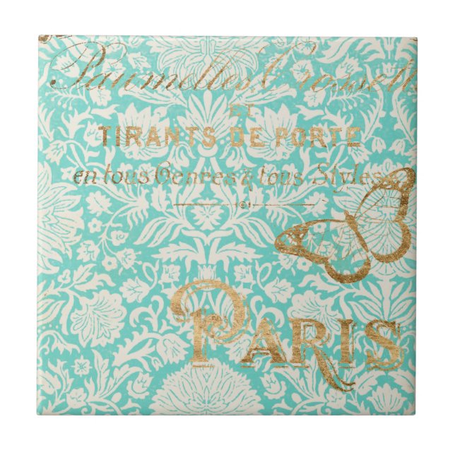 Vintages Paris-Gold-Design mit Schmetterling Fliese (Vorderseite)